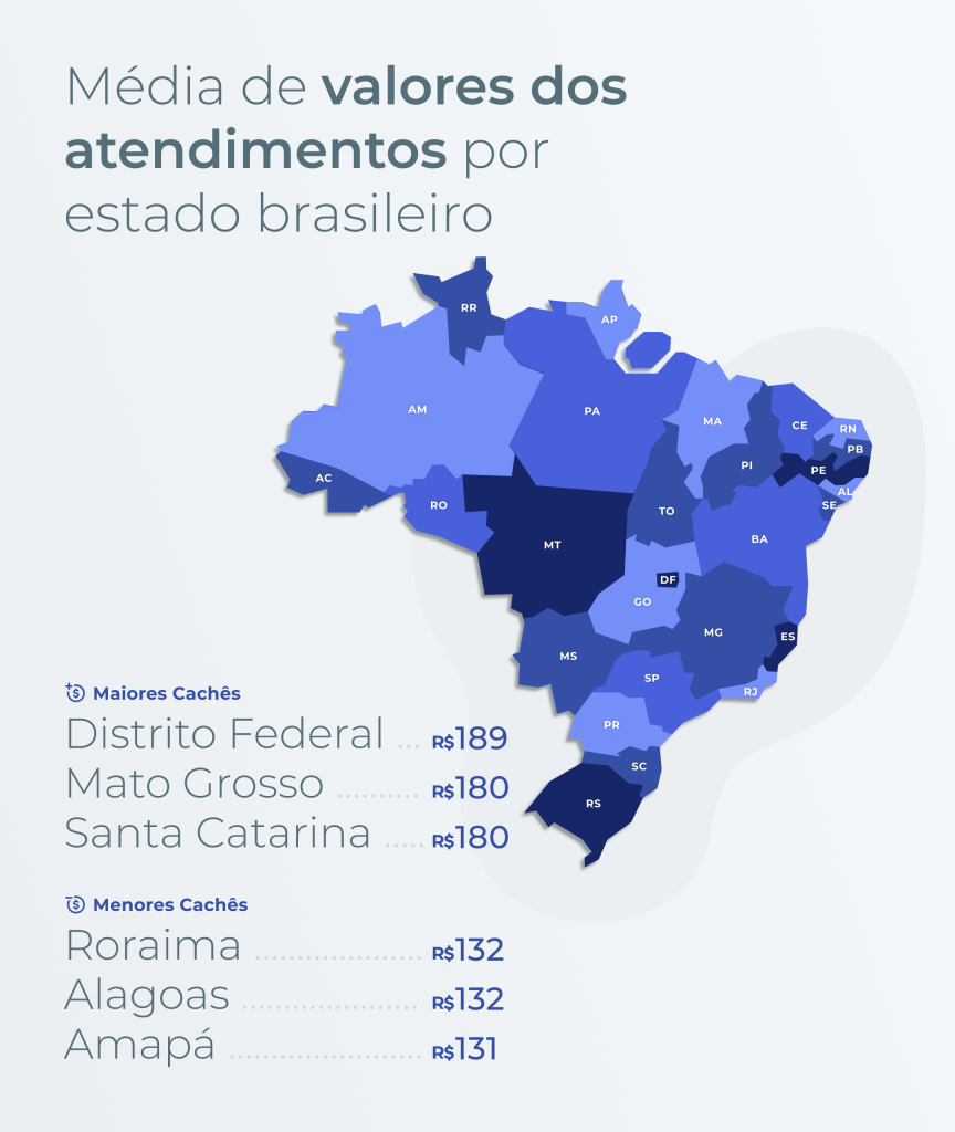 Gráfico com mapa que mostra quanto custa a hora de acompanhantes no brasil 
