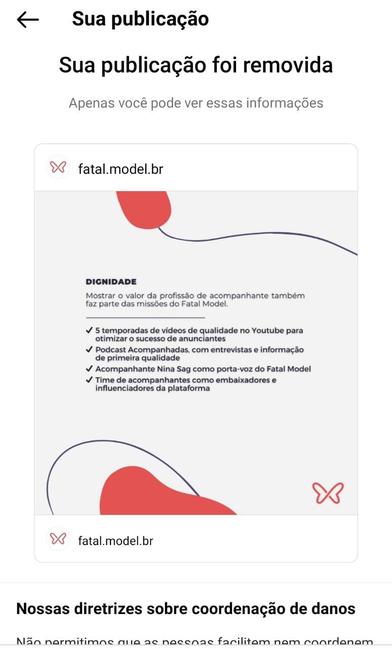 Fatal Model apela ao Comitê de Supervisão do Facebook e Instagram para  rever decisão sobre postagem em defesa da dignidade dos profissionais do  sexo - Blog - Fatal Model